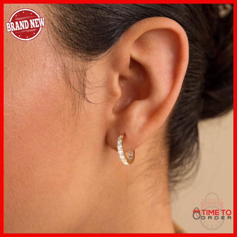 Sterling Silver Gold Plated Cubic Zirconia Hoop Earrings 14mm/20mm/26mm - Picture 5 of 7